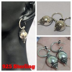 925 Sterling Suarti Bali Beaded Hoop Dangle Earring
